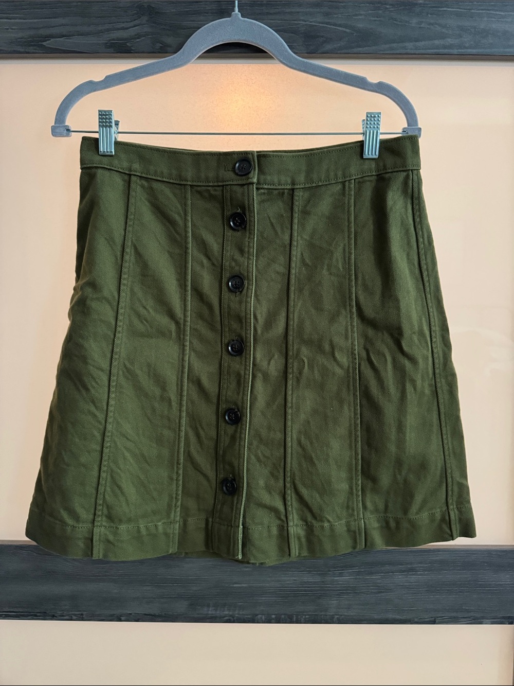 Banana Republic Olive Green Button-Front A-Line Skirt